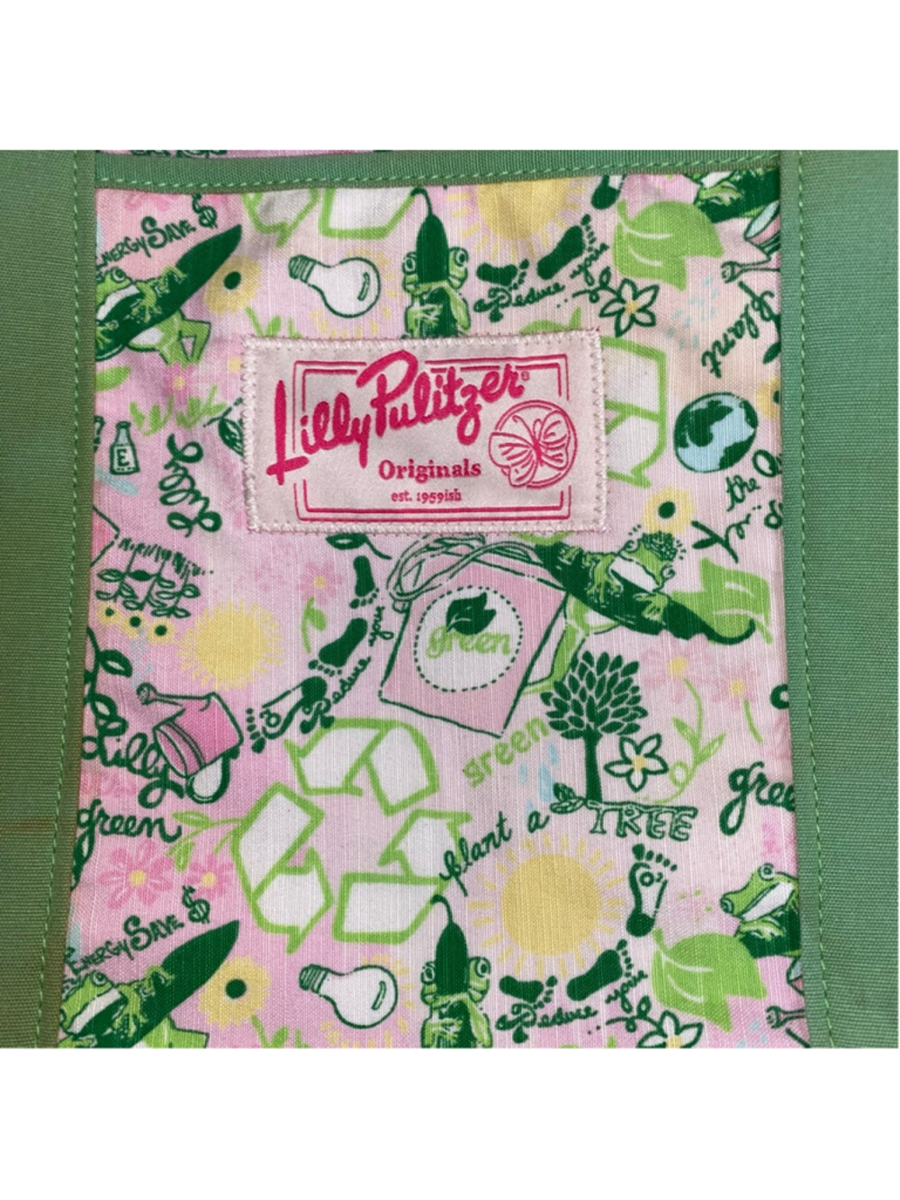 Rare Lilly Pulitzer Originals Earth Day Queen of Green Recycle Large Tote Bag - Picture 2 of 8